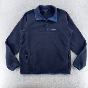 Patagonia Better Sweater Marsupial Pullover Mens‎ Large Navy Blue Snap T Fleece